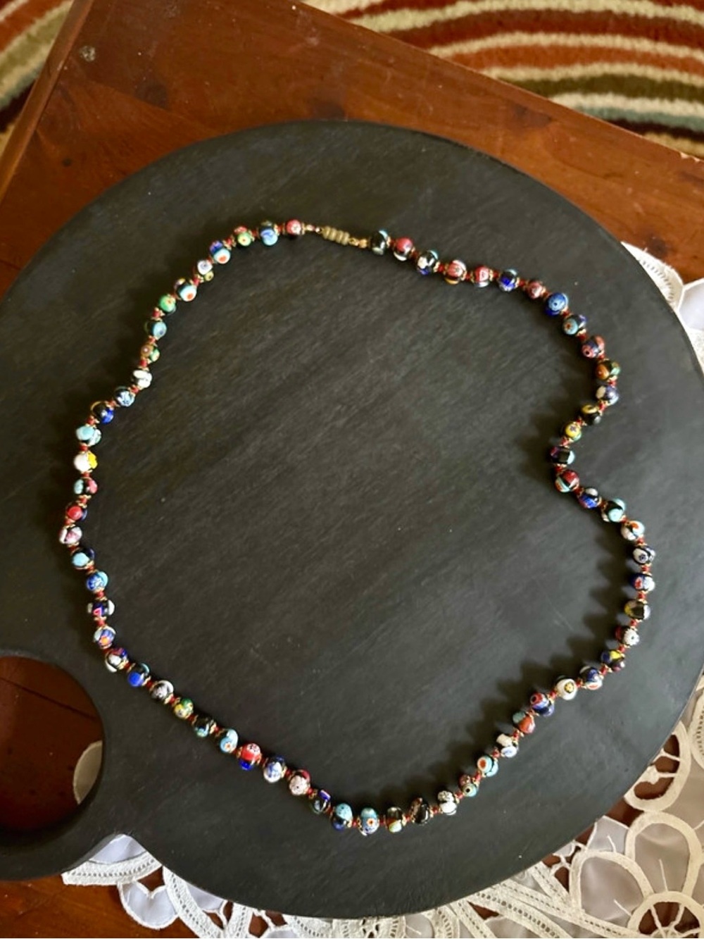 Multicolor Millefiori-Style Glass Bead Necklace - Vibrant Bead Strand